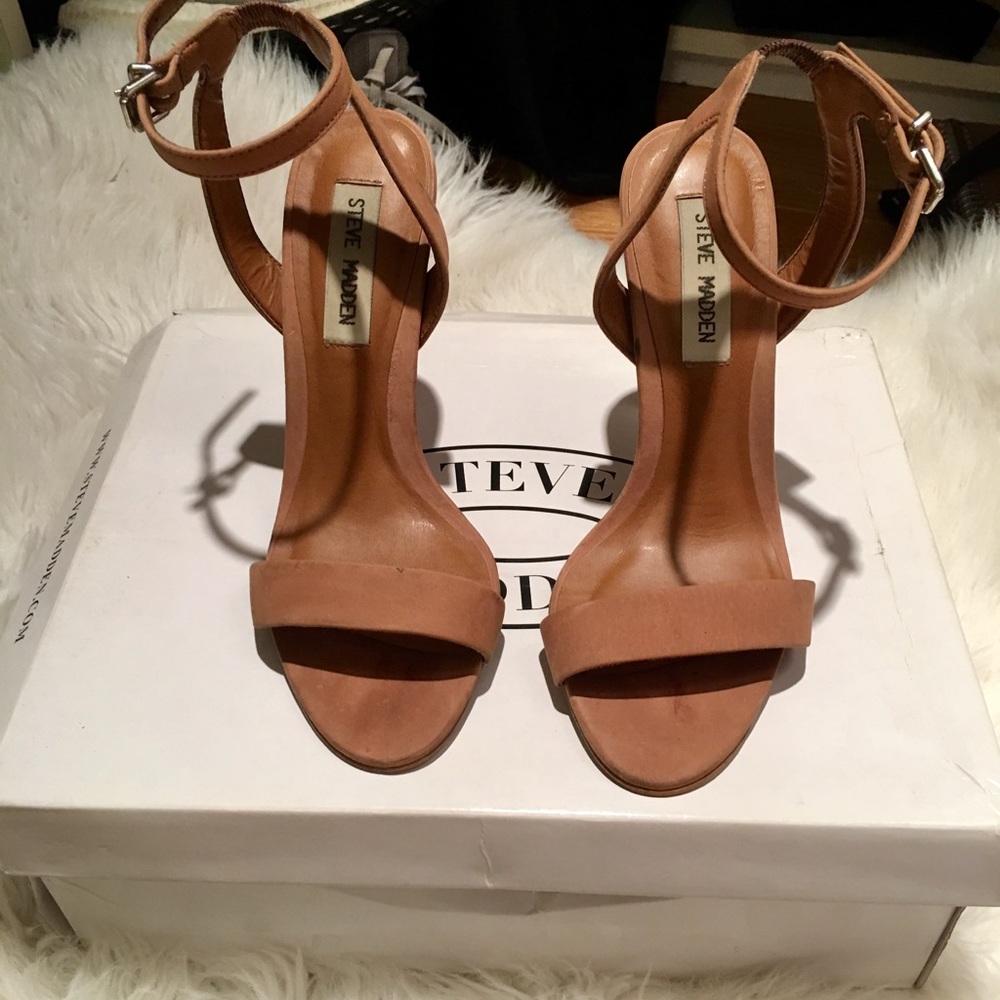 Steve Madden strap heels in tan (3.75 inch heel)